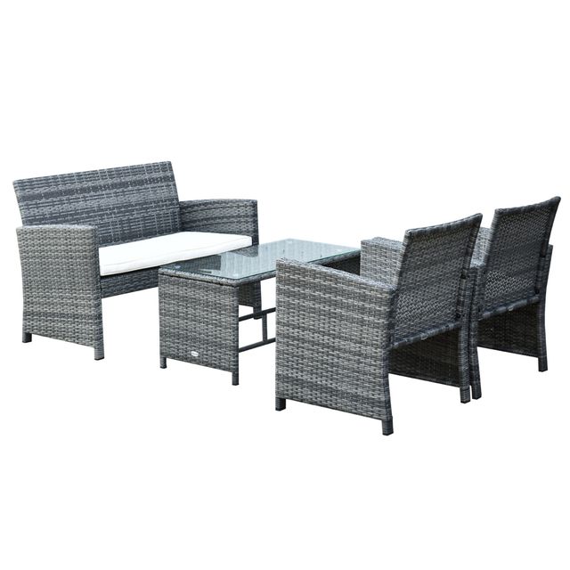 Offerta Outsunny Set Mobili 4 Pezzi Divanetto 2 Poltrone Tavolino da Giardino Metallo