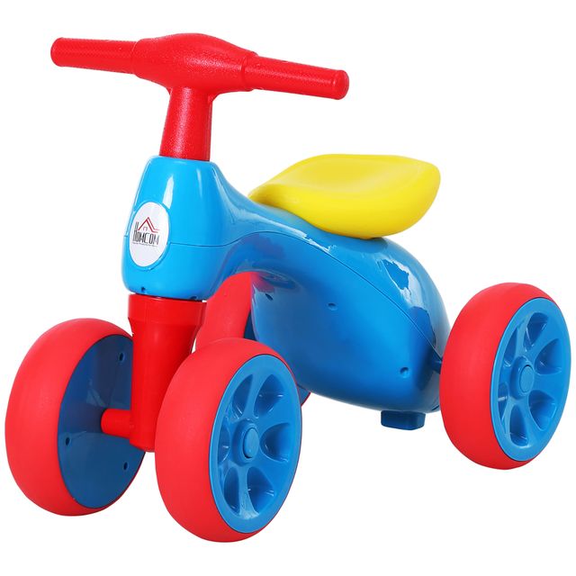 Offerta Homcom Bicicletta Equilibrio Senza Pedali con 4 Ruote per Bambini 18-36 Mesim Rosso Blu Giallo Aosom