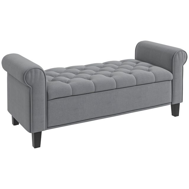 Offerta HOMCOM Panca Fondo Letto in Tessuto Vellutato con Spazio Portaoggetti e Braccioli