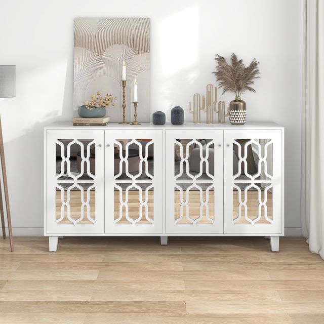 Offerta Credenza Bianca con Specchio e Maniglie di Cristallo
