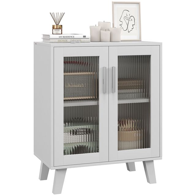 Offerta HOMCOM Credenza Moderna Multiuso con 2 Ante Trasparenti e 2 Ripiani