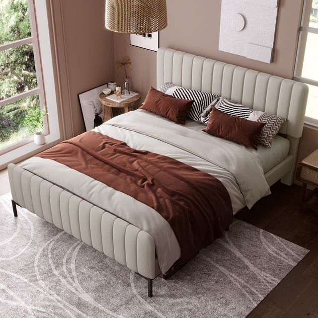 Offerta Letto Matrimoniale Imbottito in Tessuto Lino 180x200 cm