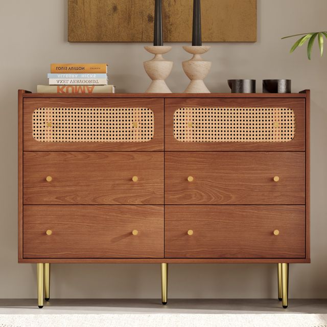 Offerta Credenza Cucina Vintage Moderna con 6 Cassetti e Maniglie Dorate