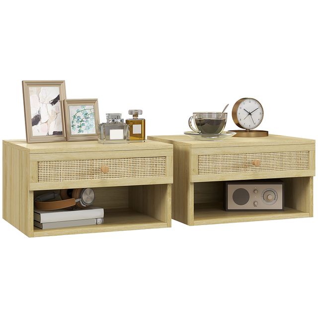 Offerta HOMCOM Set 2 Comodini con Cassetto e Ripiani Aperti in stile Nordico