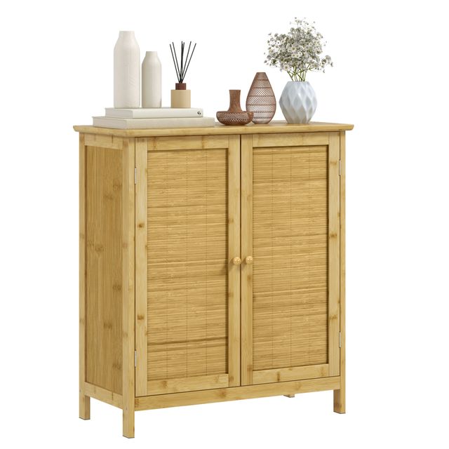 Offerta HOMCOM Credenza Stile Boho in Rattan e Bambù con 2 Ante e Mensola Interna
