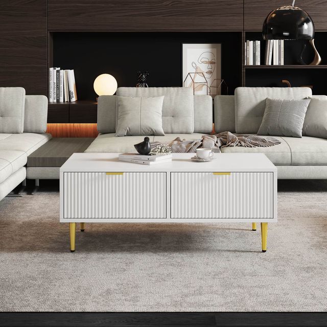 Offerta Tavolino da Salotto Moderno con 2 Cassetti e Design a Righe Verticali