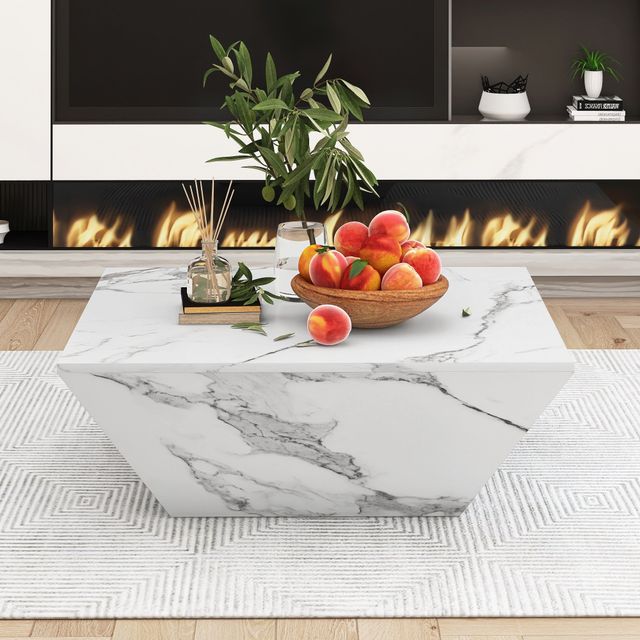 Offerta Tavolino da Salotto Moderno Trapezoidale in MDF con Finitura Marmo