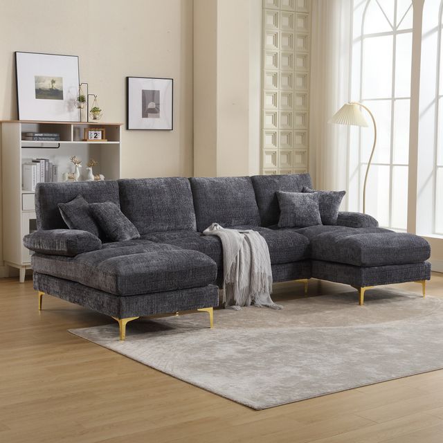 Offerta Divano componibile moderno grande in Chenille a forma di U