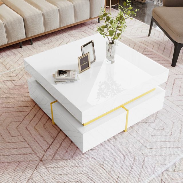 Offerta Tavolino da salotto lucido con cassetti e accenti dorati