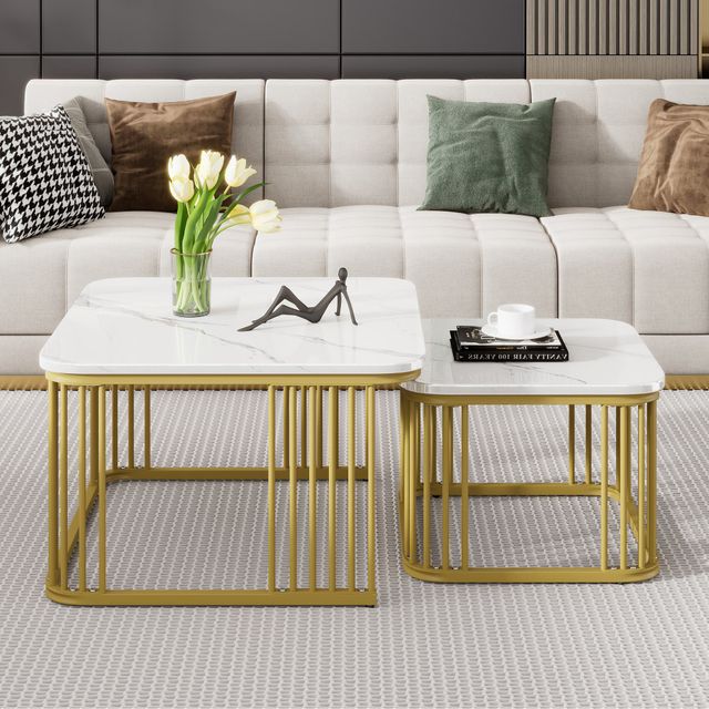Offerta Set di 2 tavolini quadrati in marmo lucido
