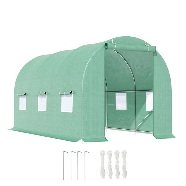 Offerta Outsunny Serra per Orto a Tunnel 4.5x2x2m Struttura in Acciaio e Copertura in PE Anti-Raggi UV con 6 Finestre e Porta Avvolgibile
