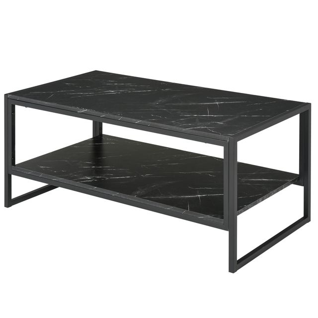 Offerta HOMCOM Tavolino da Salotto da Caffè moderno con scaffale in pannello truciolare acciaio per soggirno ufficio nero Aosom
