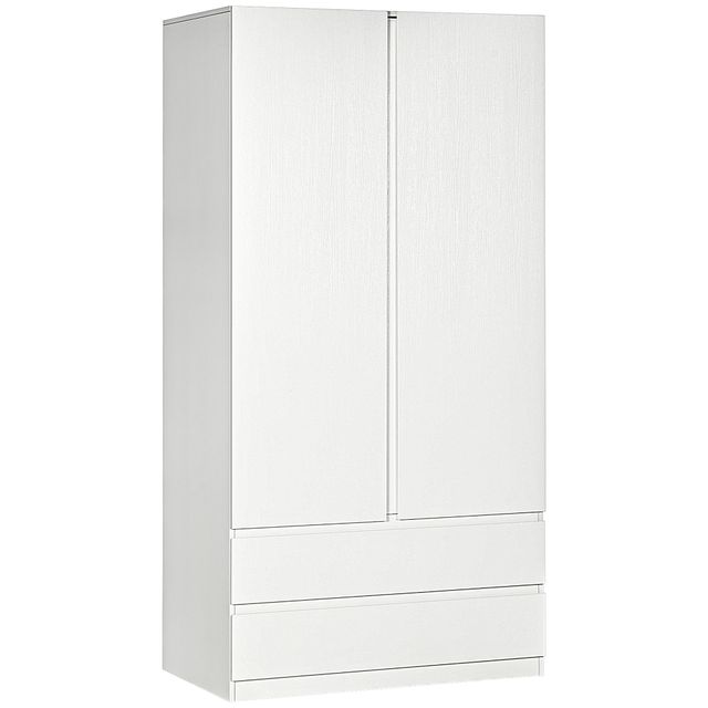 Offerta HOMCOM Armadio Guardaroba Moderno in Truciolato Bianco con Appendiabiti e 2 Cassetti Scorrevoli per Camere da Letto