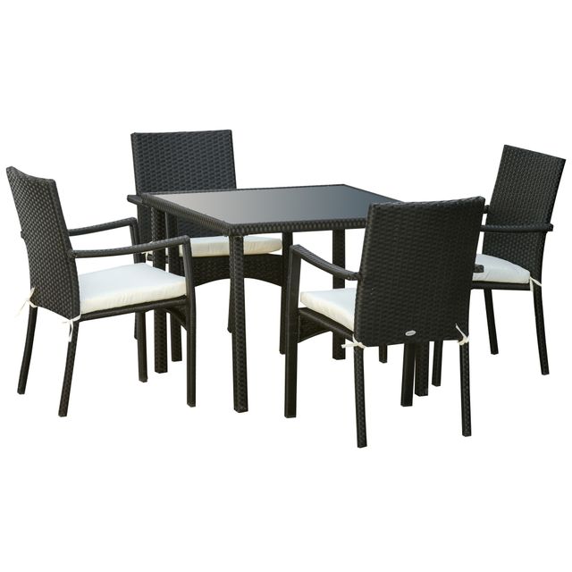 Offerta Outsunny Set 4 Sedie da Giardino e Tavolo con Ripiano in Vetro