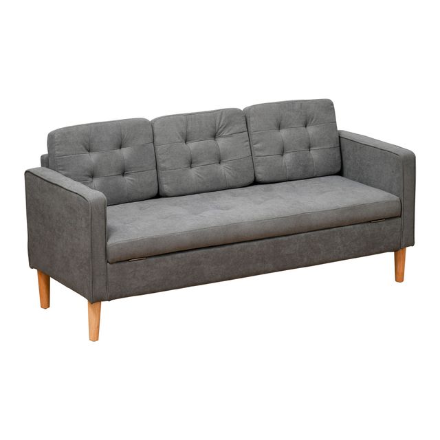 Offerta HOMCOM Divano 3 Posti Moderno in Tessuto Grigio con Vano Contenitore e Design Scandinavo