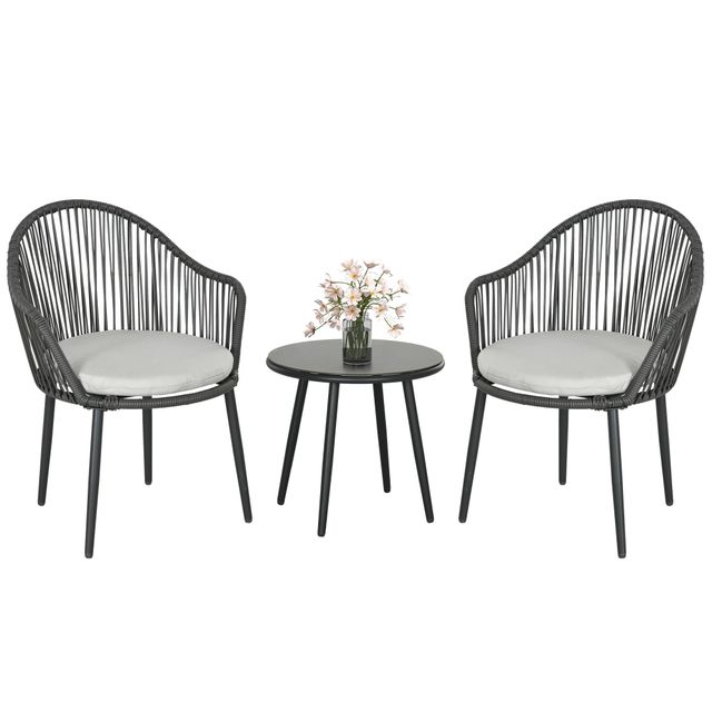 Offerta Outsunny Salotto da Giardino in Rattan con 2 Poltroncine con Cuscini e Tavolino da Caffè in Vetro