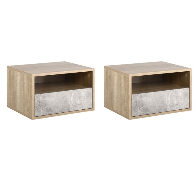 Offerta HOMCOM Set 2 Comodini Sospesi in Legno con Cassetto e Ripiano Aperto