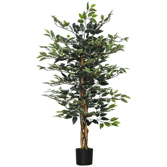 Offerta HOMCOM Pianta Artificiale di Fico da 130 cm a 702 Foglie e 3 Tronchi con Vaso Ø15x12.5 cm