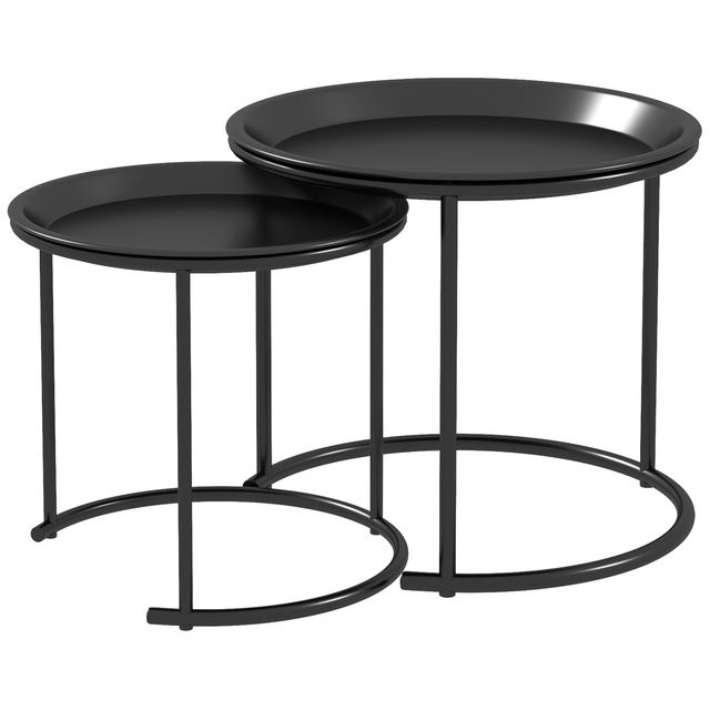 Offerta HOMCOM Set 2 Tavolini da Salotto Sovrapponibili Rotondi con Vassoio Rimovibile in Acciaio