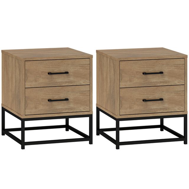 Offerta HOMCOM Set di 2 Comodini gambe in acciaio con 2 Cassetti Stile Industriale