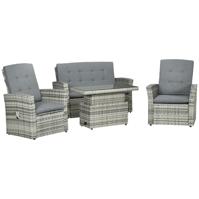 Offerta Outsunny Set da Giardino 4pz in Rattan Grigio con Tavolo ad Altezza Regolabile