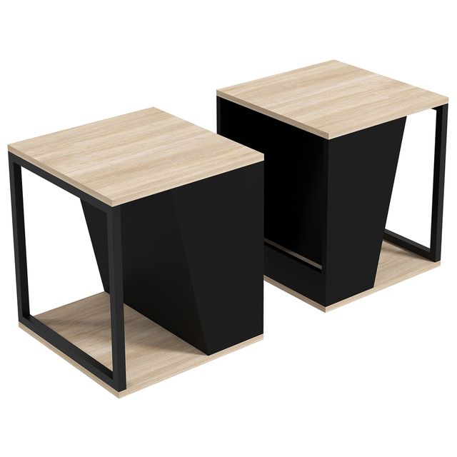 Offerta HOMCOM Set da 2 Tavolini da Caffè con Vano Porta Oggetti in Truciolato e Acciaio