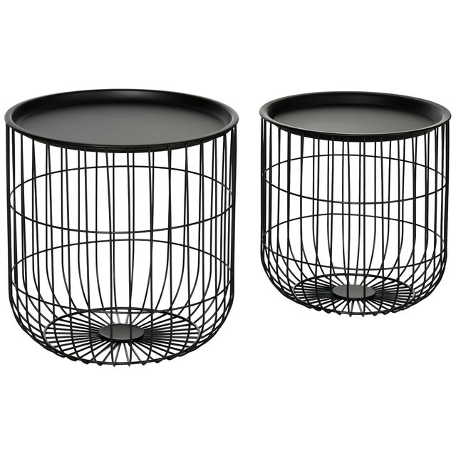 Offerta HOMCOM Set 2 Tavolini da Salotto Impilabili Rotondi in Acciaio con Vano Contenitore