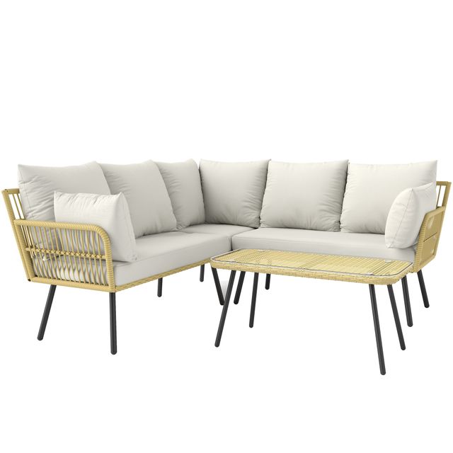 Offerta Outsunny Set da Giardino 4 Pezzi in Rattan PE con Tavolino da Esterni 90x45x42 cm e 2 Divanetti per Esterni 6ex63x74 cm