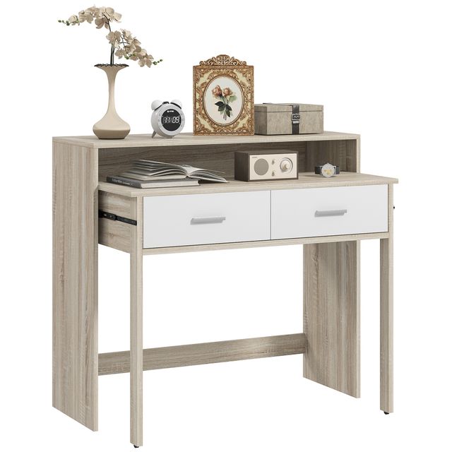 Offerta HOMCOM Tavolo Consolle a 2 Livelli con Piano Estraibile e 2 Cassetti in Legno