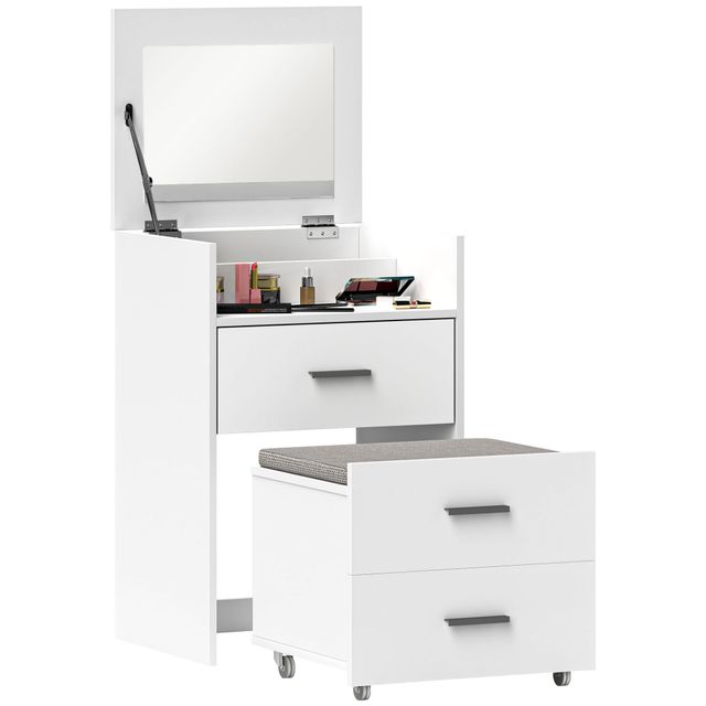 Offerta HOMCOM Tavolo da Trucco in Legno con Specchio Ribaltabile