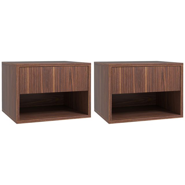 Offerta HOMCOM Set 2 Comodini Sospesi con Cassetto e Ripiano Inferiore Aperto