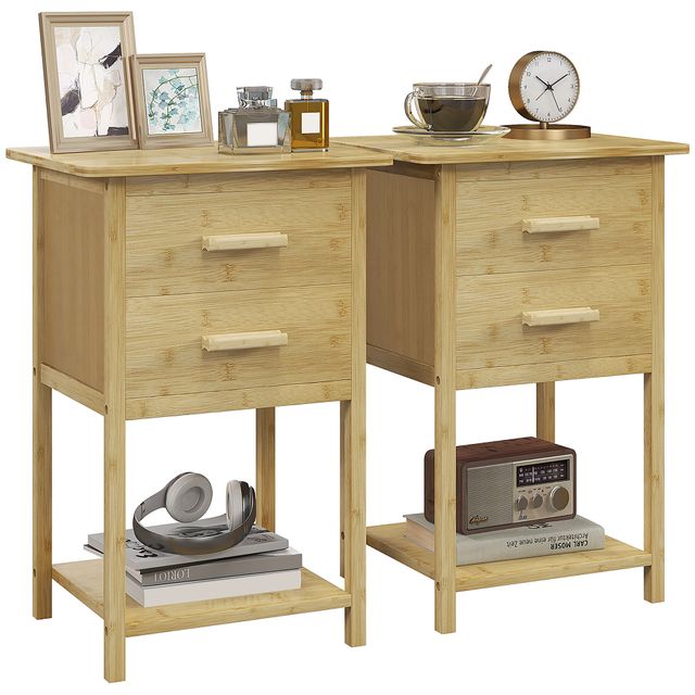Offerta HOMCOM Set 2 Comodini con 2 Cassetti e Ripiano Inferiore in stile Nordico