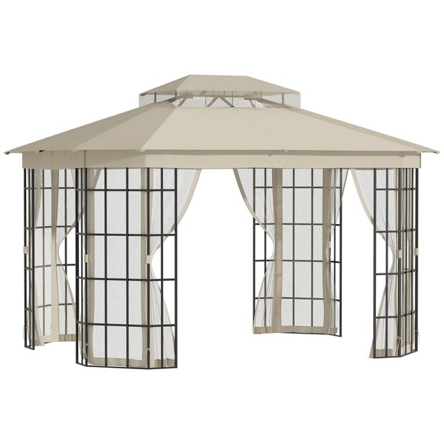 Offerta Outsunny Gazebo da Giardino 3.65x3m con Zanzariera e Tettuccio a 2 Livelli in Poliestere