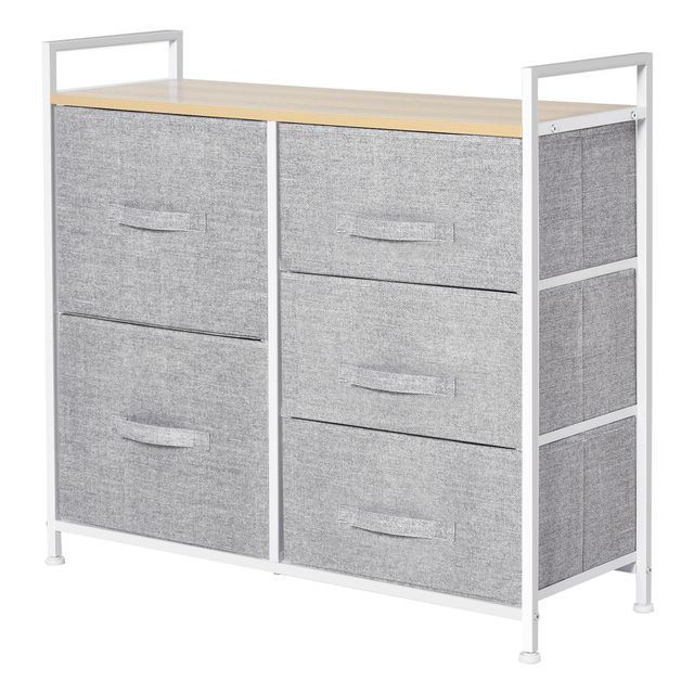 Offerta HOMCOM 5 cassettiera estraibli Mobile per organizzatore per casa ufficio telaio in acciaio piano in legno grigio Aosom