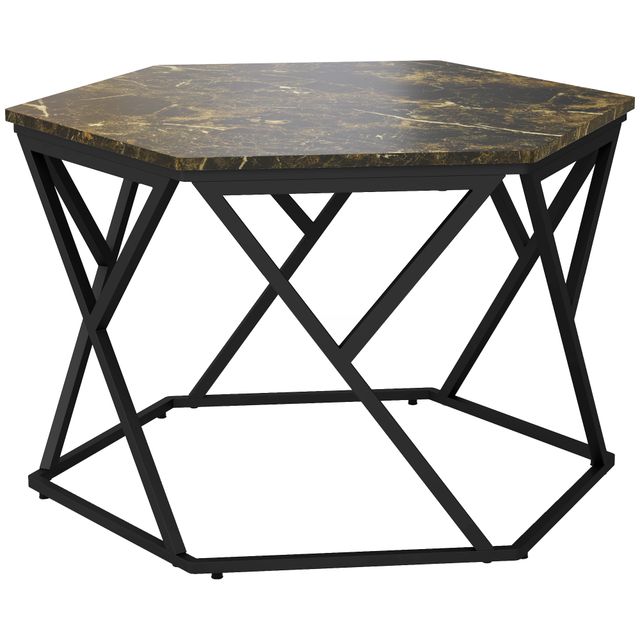 Offerta HOMCOM Tavolino da Salotto Moderno con Piano Effetto Marmo e Struttura in MDF e Acciaio