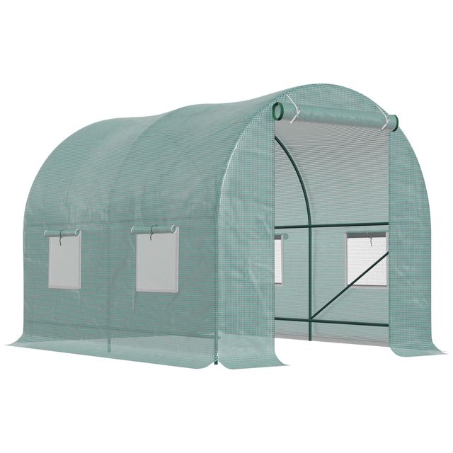 Offerta Outsunny Serra da Giardino Telaio in Tubo d'Acciaio Verniciato a Polvere 2 Rinforzi Diagonali 4 Finestre in PE 2.45x2x1.98m Aosom
