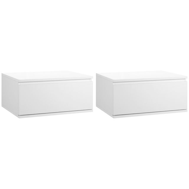 Offerta HOMCOM Set 2 Comodini Sospesi Salvaspazio con Cassetto in Legno e MDF
