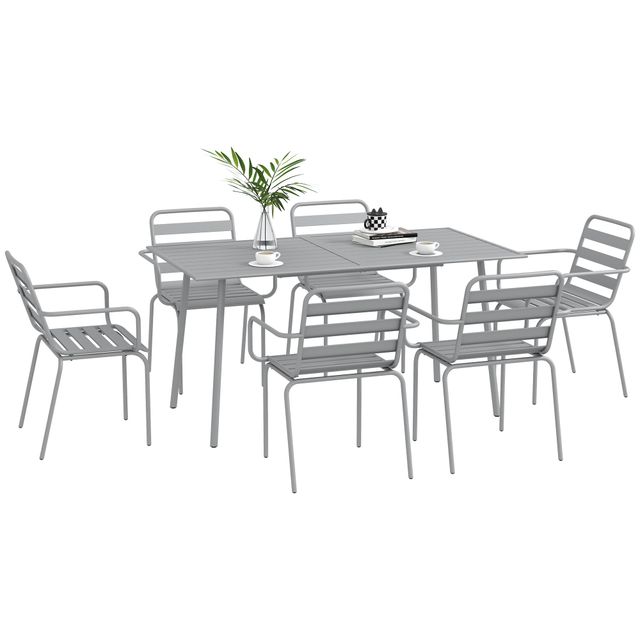 Offerta Outsunny Set da Giardino 7 Pezzi in Acciaio con 6 Sedie Impilabili e Tavolo da Pranzo