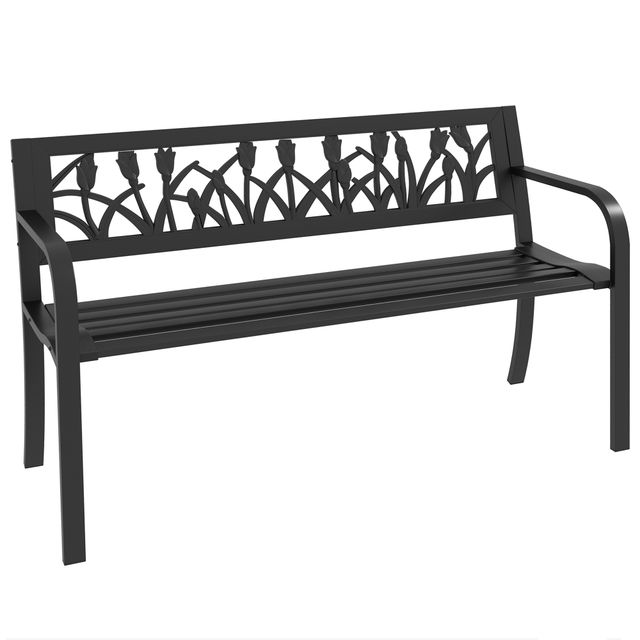Offerta Outsunny Panchina da Giardino a 2 Posti in Acciaio con Schienale Decorato e Braccioli