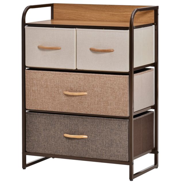 Offerta HOMCOM Cassettiera 4 Cassetti Pieghevoli in Tessuto e Ripiano in MDF