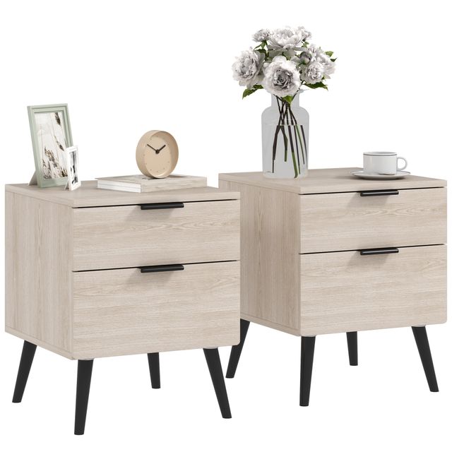 Offerta HOMCOM Set 2 Comodini Stile Nordico con Cassetto e Base Rialzata
