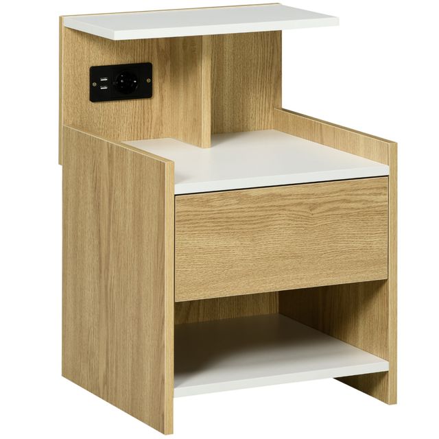 Offerta HOMCOM Comodino moderno con 2 Prese e porte USB e Cassetto in truciolato