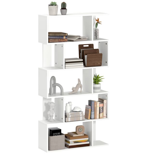 Offerta HOMCOM Libreria Asimmetrica a S a 5 Livelli con 10 Ripiani Aperti