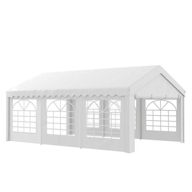 Offerta Outsunny Gazebo da Esterno Tendone per Feste Matrimonio Telaio in Acciaio Bianco (6m x 4.05m x2.8m) Aosom