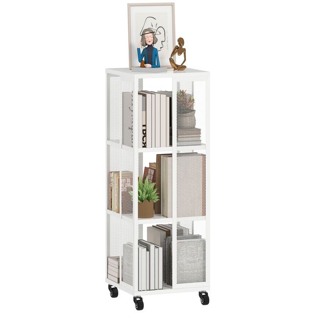 Offerta HOMCOM Libreria Moderna a 3 Ripiani in Metallo a Rete con Ruote