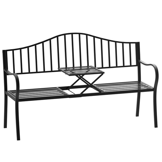Offerta Outsunny Panchina da Giardino 2 Persone con Tavolino Estensibile Metallo 150 x 53 x 95 cm Nero Aosom