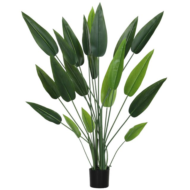 Offerta HOMCOM Pianta Artificiale Verde di Uccello del Paradiso da 20 Foglie di 140 cm con Vaso