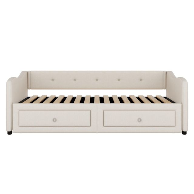 Offerta Divano con Letto Estraibile e 2 Cassetti 90x200 cm in Lino e MDF
