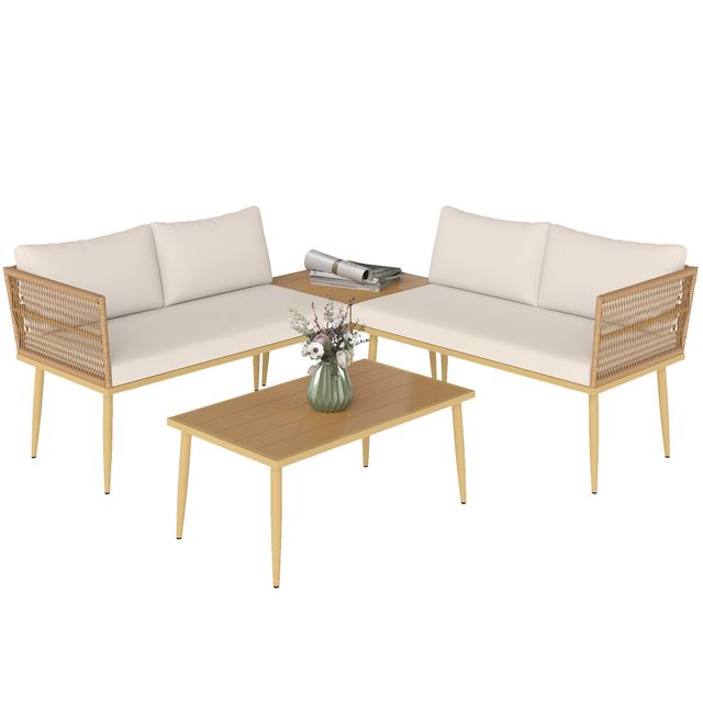 Offerta Outsunny Set Salotto da Esterno in Rattan PE con 2 Divani a 2 Posti con Cuscini e 2 Tavoli da Caffè