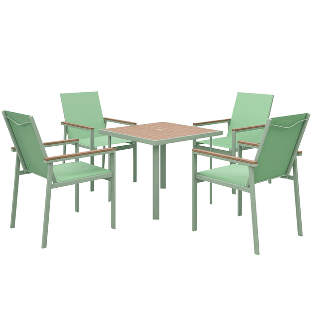 Offerta Outsunny Set da Giardino con Tavolo Quadrato e 4 Sedie con Braccioli in Tessuto a Rete e Acciaio